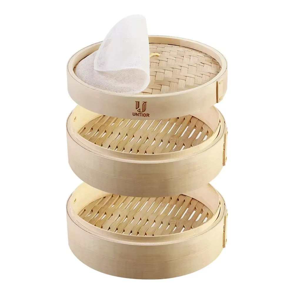 Bao Steamer Bamboo - 10인치 대나무 찜기 (뚜껑 포함) -