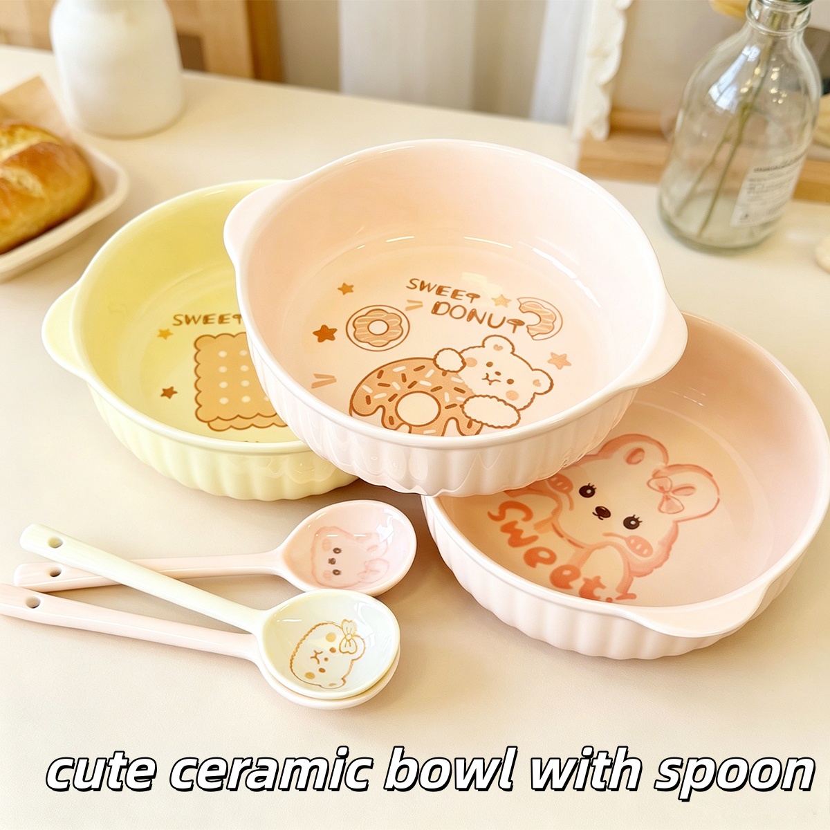 Dim Sum Basket - 7.5인치 귀여운 만화 곰 토끼 세라믹